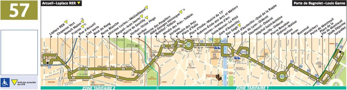 지도의 버스 파리 라인 57