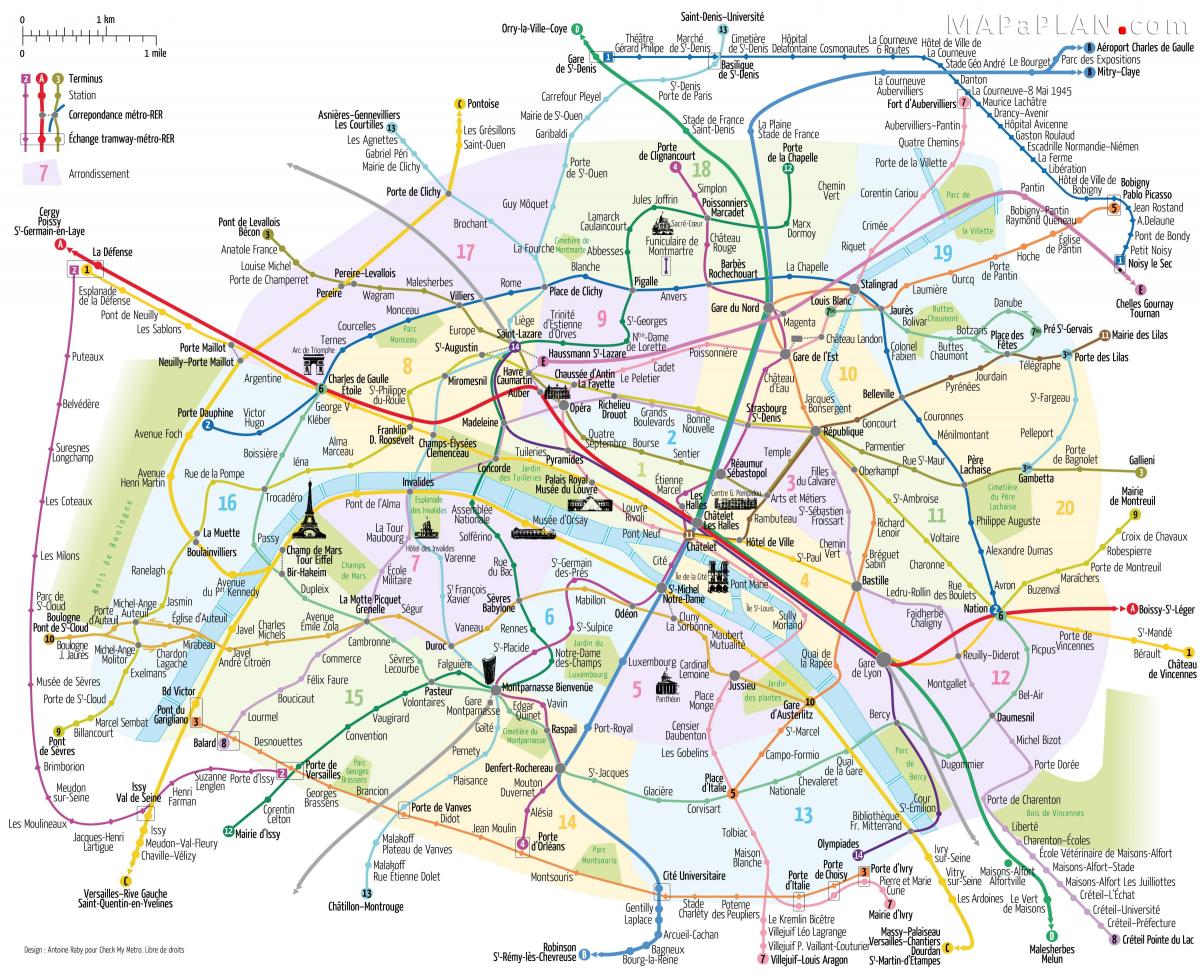 지도의 지하철 파리